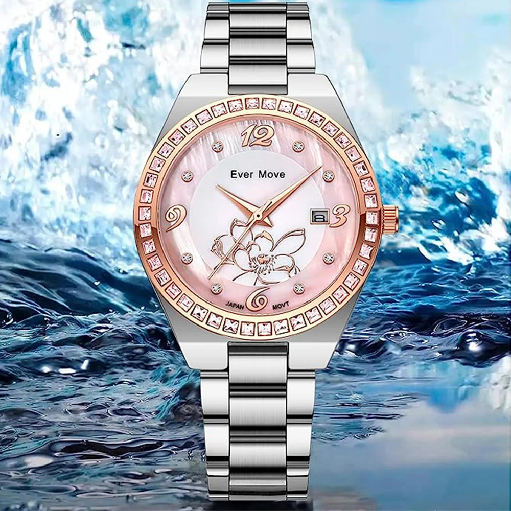 Luxury Ladies Dress Diamond Watch Luminous Waterproof Week Date Woman Wristwatch Stainless Steel Women Quartz Watches reloj+box