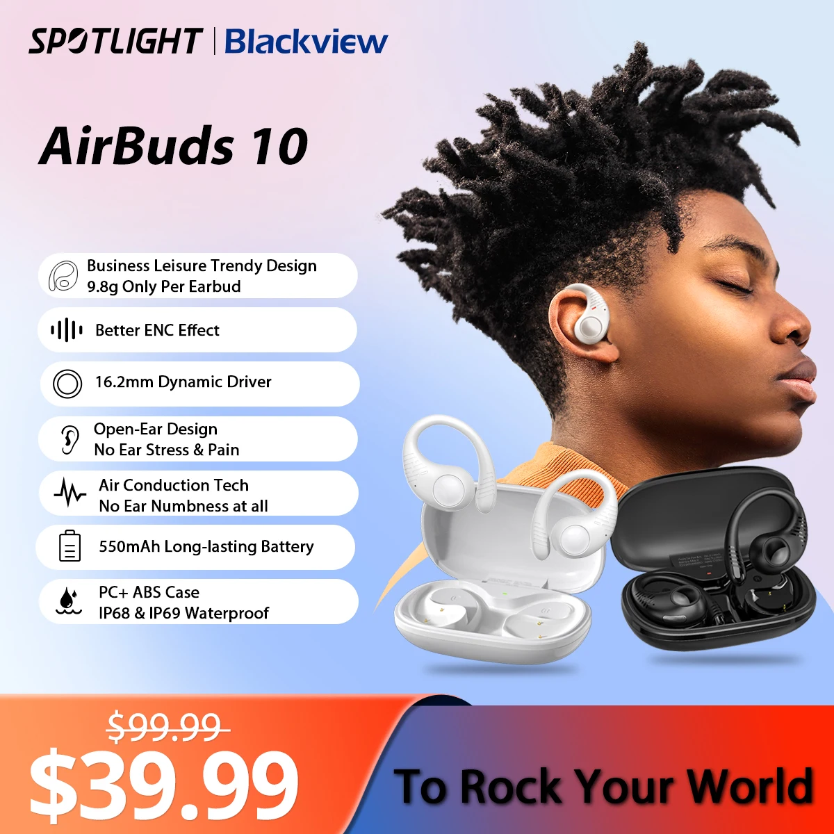 Blackview Airbuds 10 AirBuds 10 Pro Open Ear Headset Wireless Headphones Sports Air Conduction Bass ENC Earphones TWS With Mic