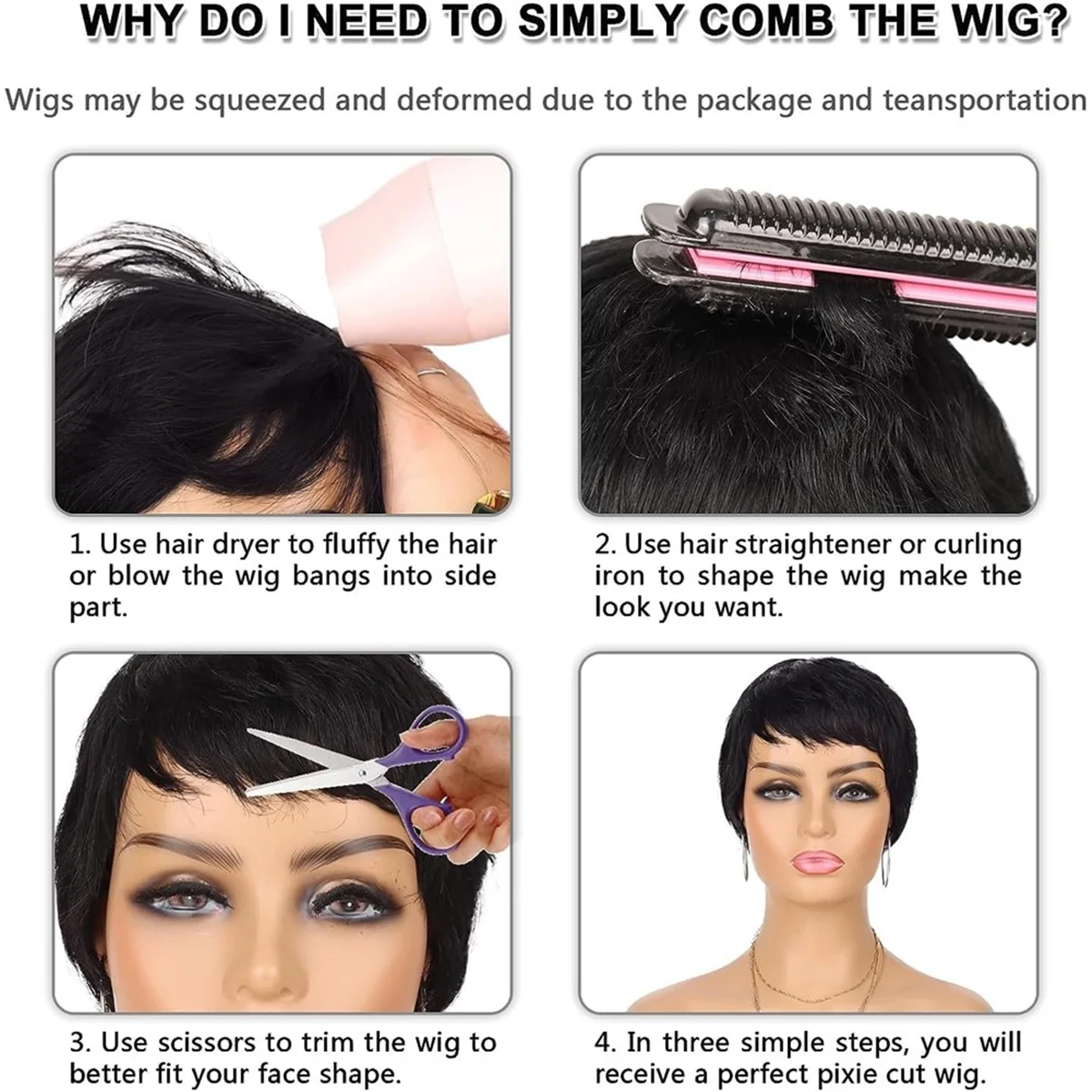 Short Wig Women'S Wig, Human Short Hair Wig Coat Hair with Wigs for Women and Girls(Black)
