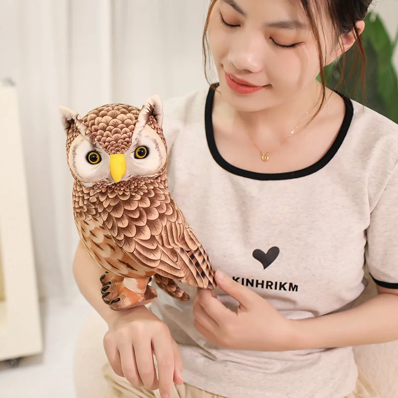 Simulation Owl Plush Toy Soft Stuffed Lifelike Doll Desktop Pet Funny Children's Performance Game Props Birthday Gift