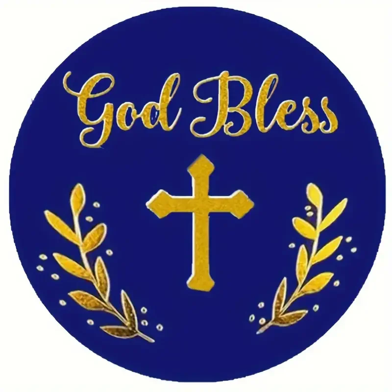 150pcs God Bless Stickers, 2" Golden Cross Christian Labels for Baptism, Confirmation, Christening & First Communion