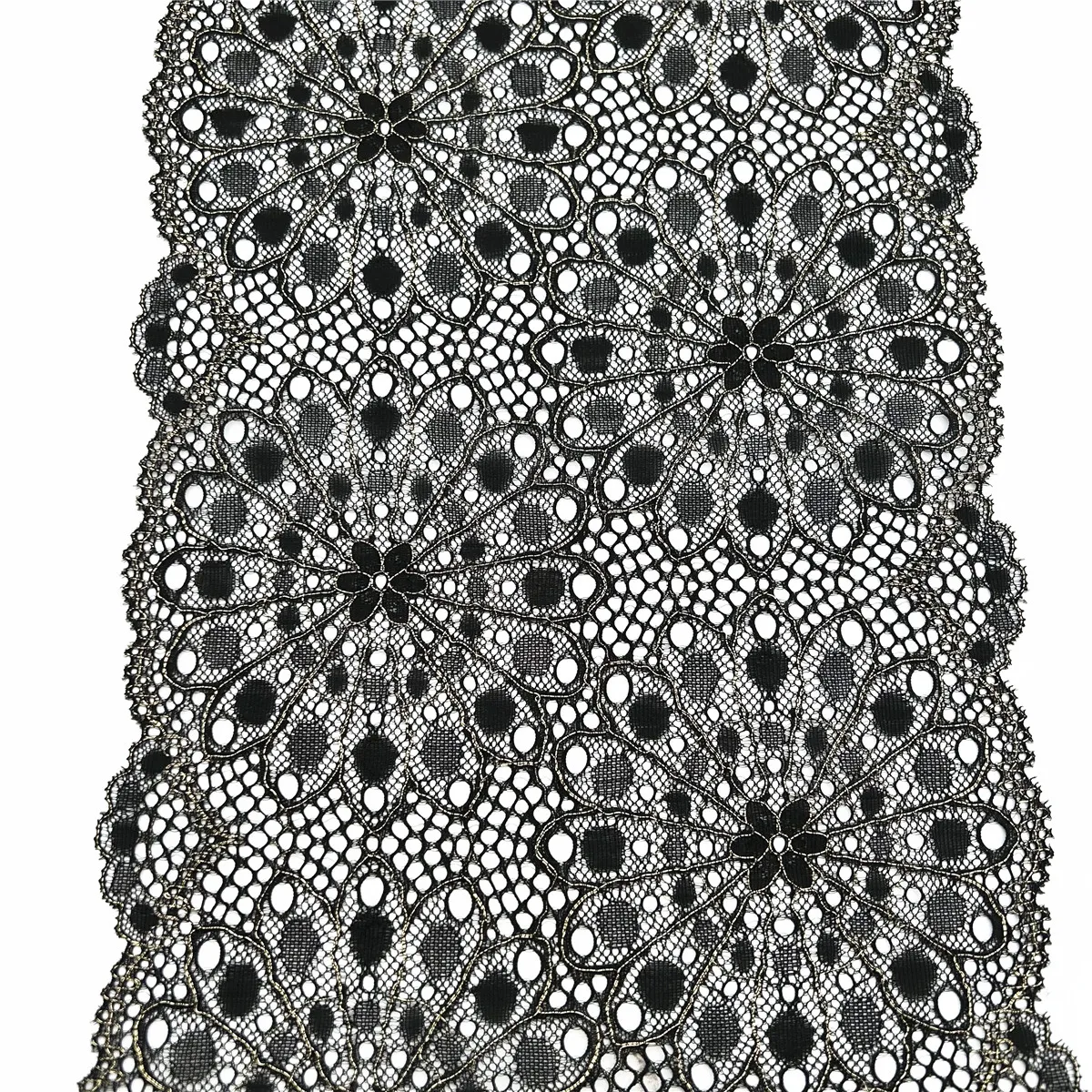 3y/lot Width 22.50cm Black With Gold Elastic Stretch Lace Trim Skirt Hem For Clothes Sewing Accessories Lingerie Dress Sleeve 4