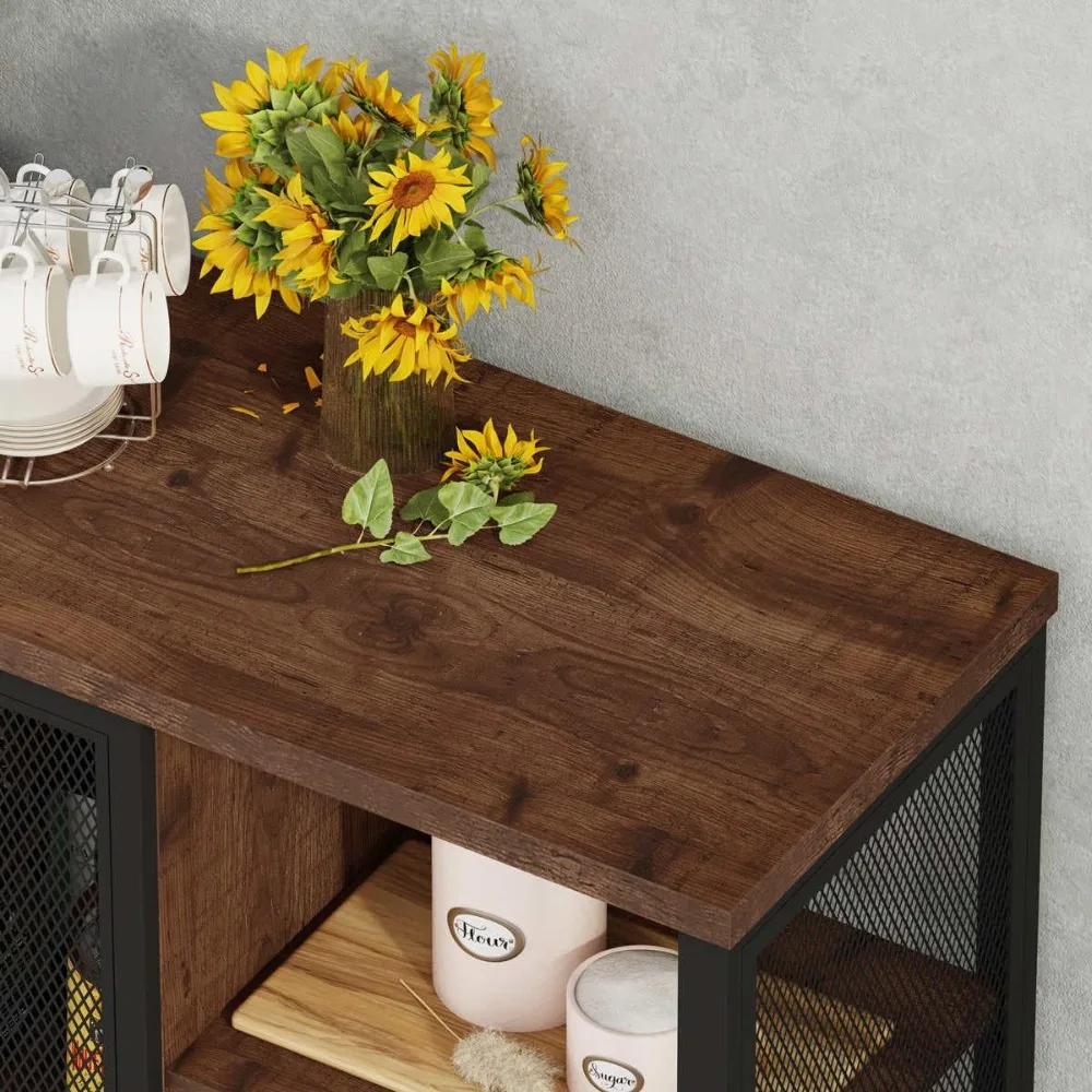Coffee Bar Cabinet for Home, Buffet Sideboard for and Dining Room, Small Wood Metal Storage Cabinet with Adjustable Shelves