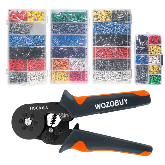 WOZOBUY cliquet Hexagonal auto-réglable, Kit d'outils de sertissage de virole, Kit de sertissage avec bornes de fil 400/800/1200/1800/1900 pièces 1