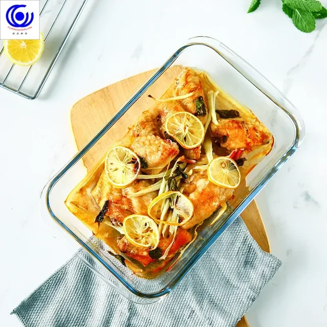 Large Capacity Toughened Glass Baking Dish Pan Oven Basics Plate Bakeware Non-Stick Kitchen Tool Cheese Rice Storage Tray 2