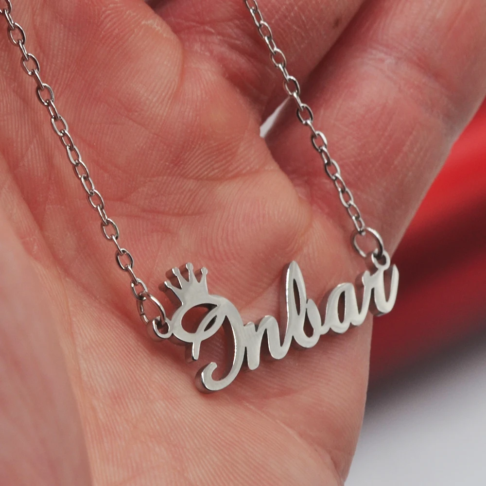 Stainless Steel Cutting Custom Name Necklace Crown Font Personalized Fashion Electroplating Nameplate Jewelry Girlfriend Mother
