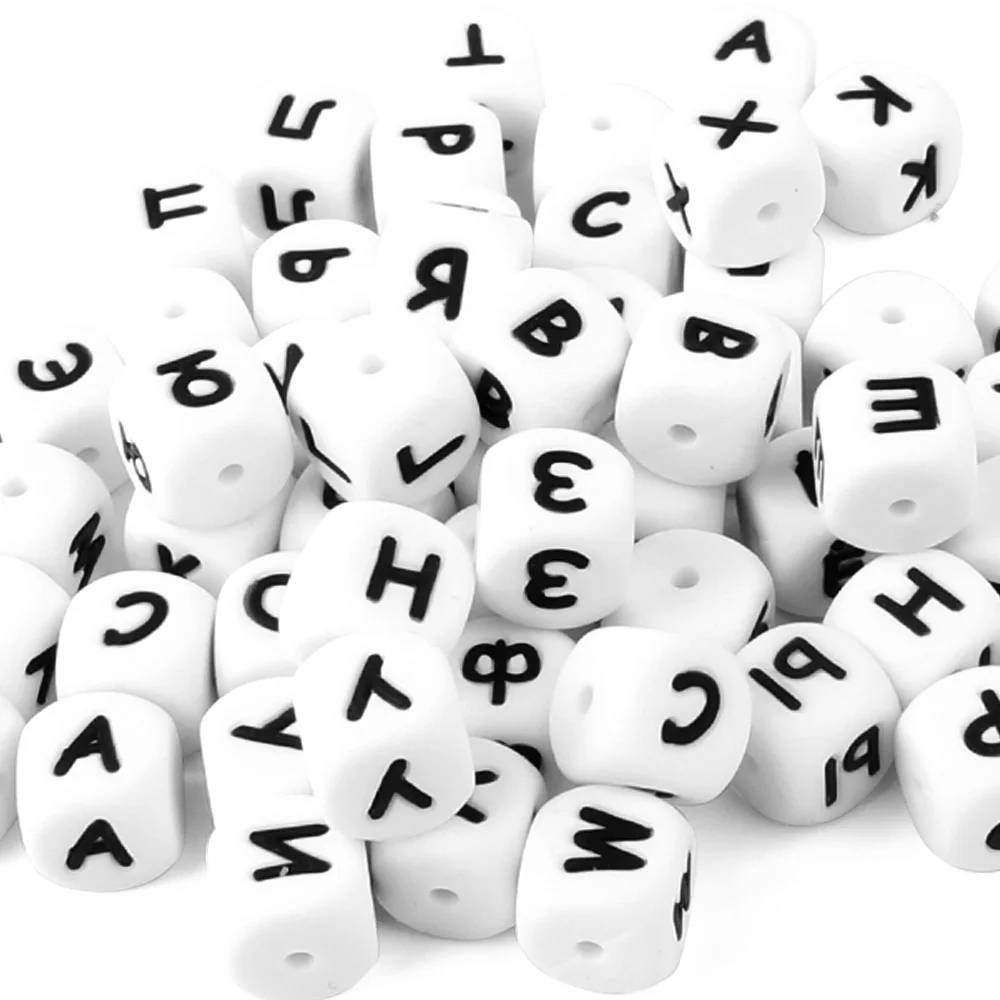 Silicone Teething Toys 10pcs 12mm Silicone Russian Letters Beads Baby Teething Teethers
