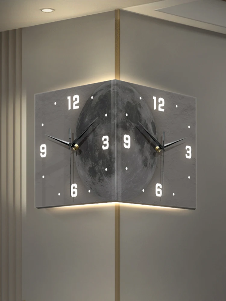 

Punch-free creative corner clock wall lamp living room moon lamp corner clock luminous doud corner clock