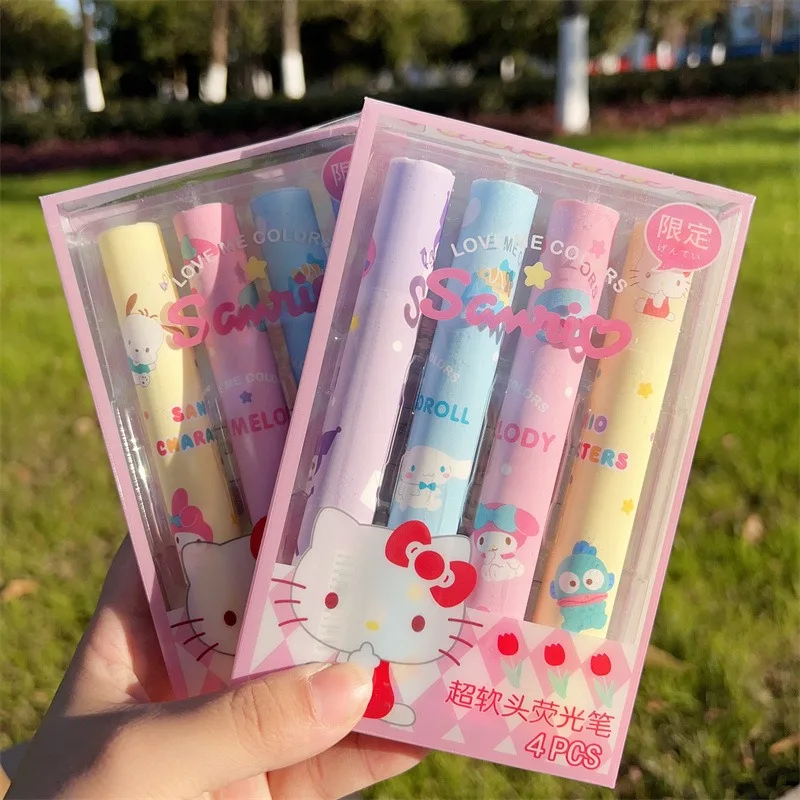 

4 шт. Sanrio Cinnamoroll хайлайтеры Kuromi My Melody милые Мультяшные цветные маркеры канцелярские принадлежности для студентов эстетические школьные принадлежности