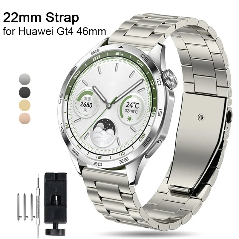 화웨이 워치 GT4 용 스테인레스 스틸 스트랩, 46mm 밴드 금속 팔찌, 화웨이 GT2/GT3 용 46mm 스마트 워치 벨트, 22mm