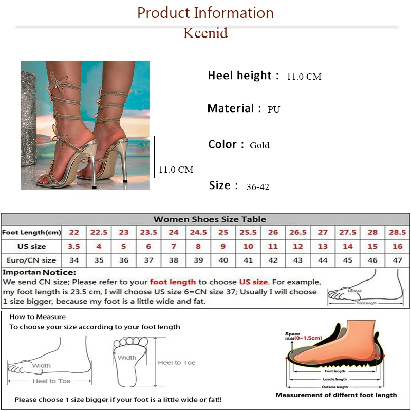 Kcenid Women Fashion Snake Coiled Summer Sandals Rhinestone Butterfly Ankle Strap Woman Sandals High Heels Banquet Party Shoes