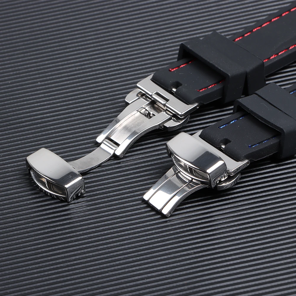 Sporty Silicone Watch Strap with Stainless Steel Butterfly Clasp