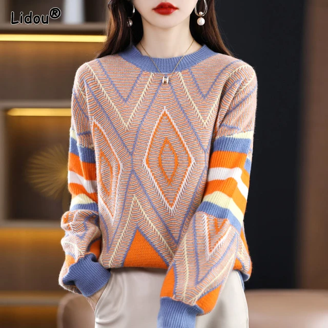 Orange Striped Oversize Women Sweater Fashion Autumn Winter O Neck Loose  Knitted Pullover Femme Tops Outwear Jumper Mujer 2022 - AliExpress