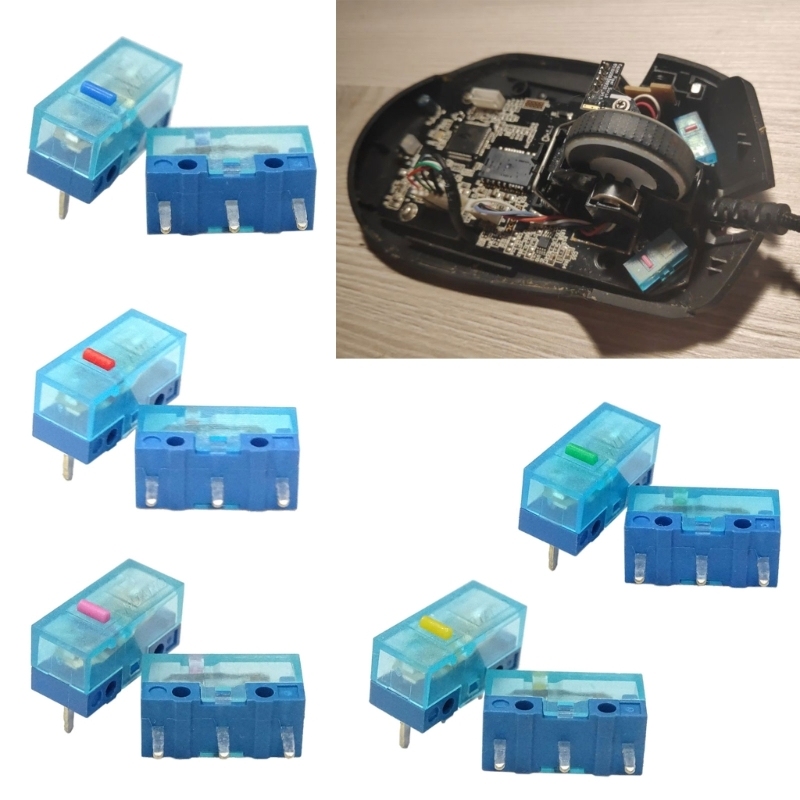 4Pcs New HUANO Blue Transparent Mouse Micro Button Pink Red Yellow Blue Green Dot Button 3Pin 0.74N