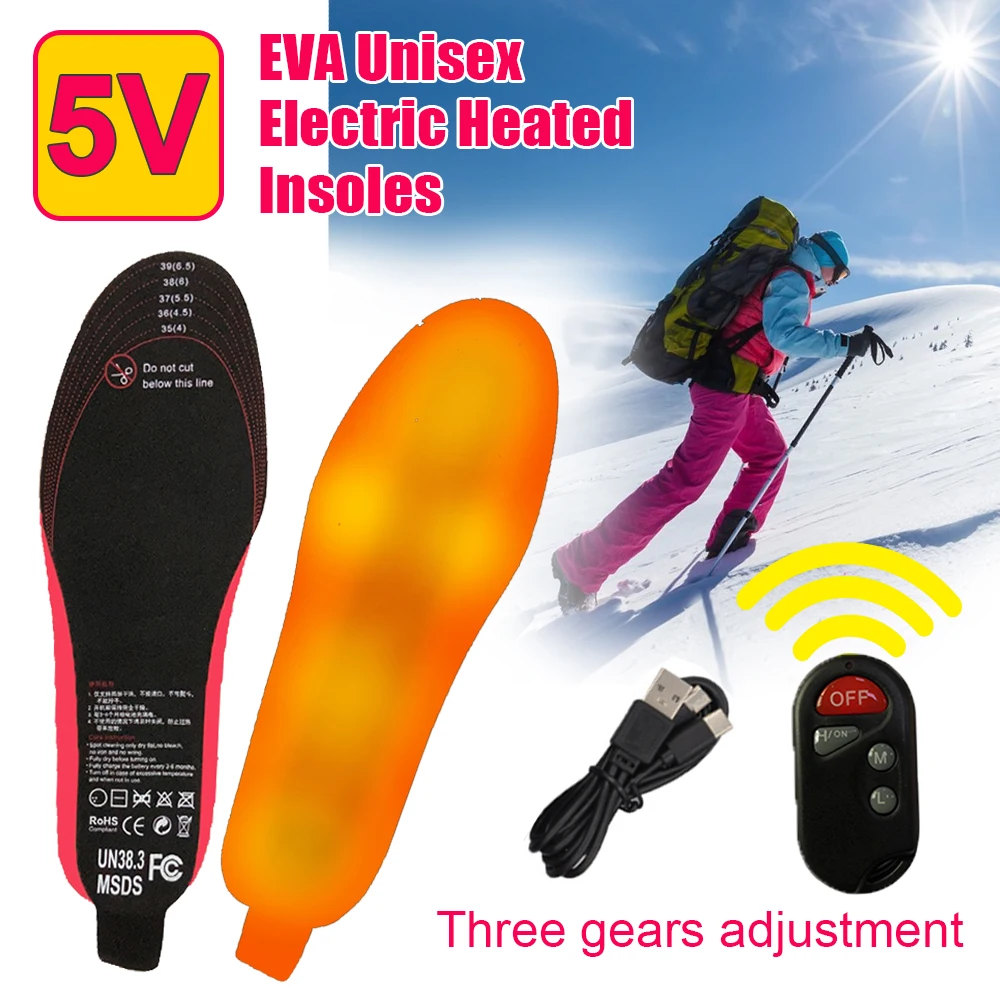 

USB Heated Shoes Insoles For Sport Shoes 3 temperature control Rechargeable Remote Control Winter Outdoor Sport Foot Warmer
