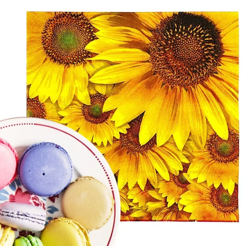 Printed Tissues In Stock Summer Sunflower Printed Tissues Party Eco-Friendly Fragrance Free Disposable Napkins 20 Sheets