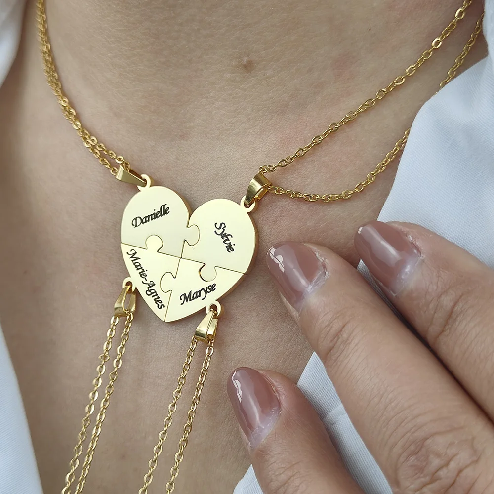 

2024 Custom Stainless Steel Engraved 2~7 Name Necklace For Lover Family Gift Personalized Heart Pendant Jewelry