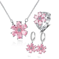 Elegant Pink Zircon Crystal Floral Jewelry Set - 8 (Silver)