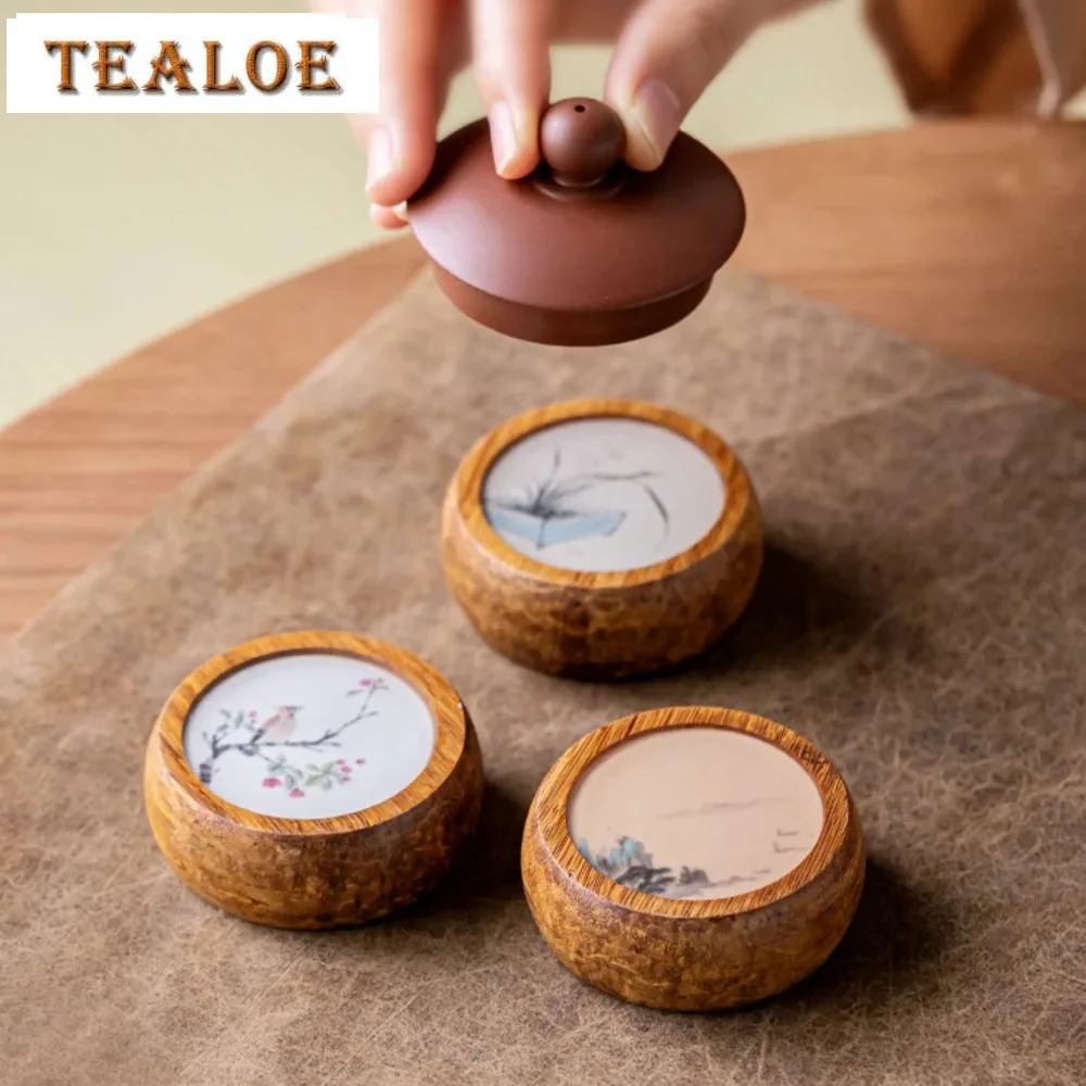 Chinese Flower Bird Heavy Bamboo Cover Holder Tea Pot Bowl Cover Lid Stand Frame Coaster Base Kung Fu Tea Ceremony Accessories