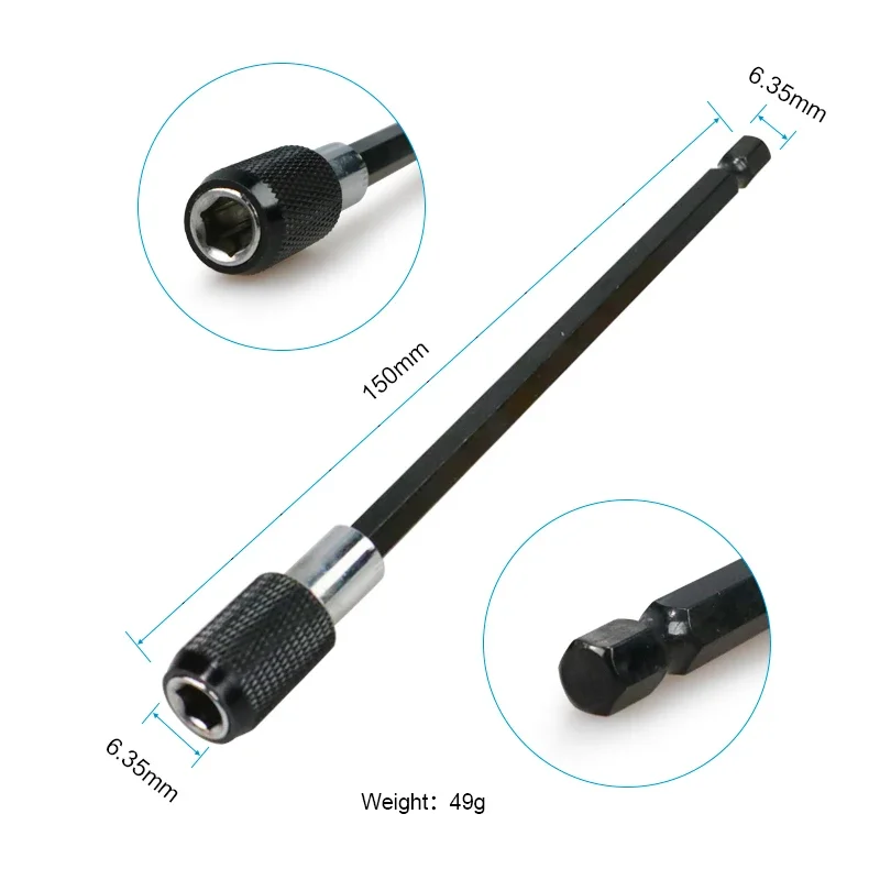 

6 Inch Hex Shank Quick Release Screwdriver Magnetic Bit Holder with Adjustable Collar Extension Bar 150mm