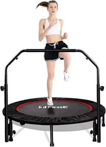 

Foldable Fitness Trampolines with 4 Level Adjustable Heights Foam Handrail,Jump Trampoline for Kids and Adults Indoor&Outdoo