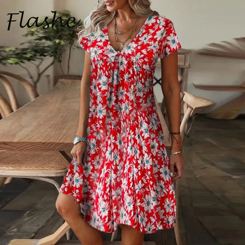 Cocktail Party Dress Women's Summer Maxi Dress - V-Neck Short Sleeve Floral  Printed Elegant Casual Long Floral Maxi Dress