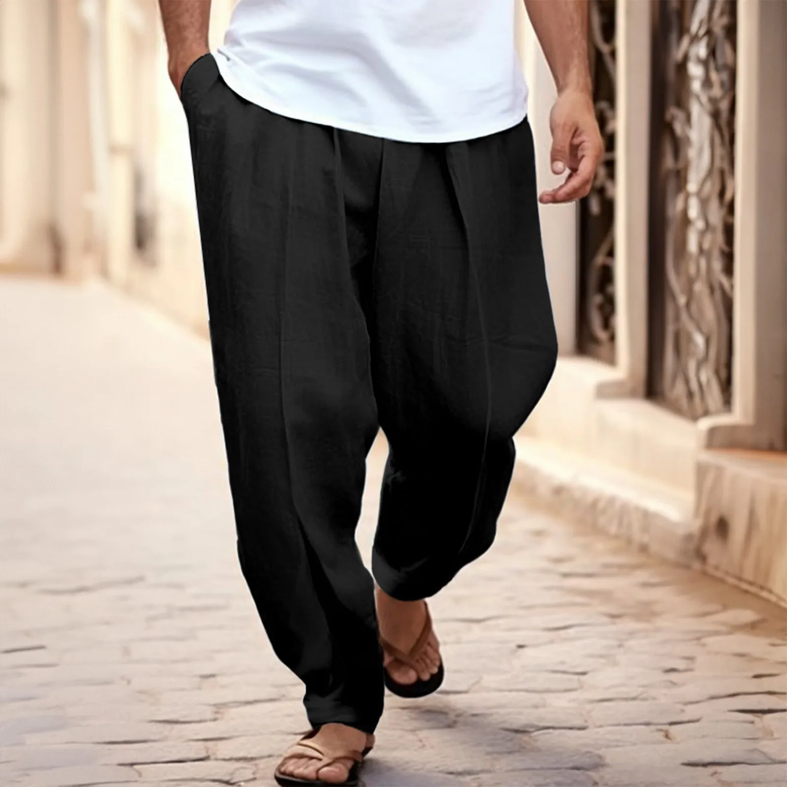 

Baggy Pants for Men Straight Leg Oversize Japenese Y2k Ankle-length Long Harem Trousers Casual Sport 2023 New solid simple
