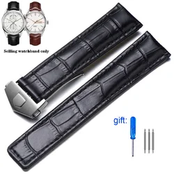 Genuine Leather Watch Strap - Black & Brown Adjustable Bracelet - 22mm (Black - silver)