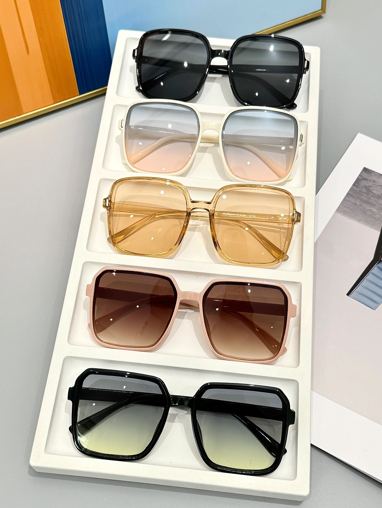 مجموعة نظارات بإطار مربع مختلط عصري مكونة من 5 قطع مع زينة أظافر الأرز، وإكسسوارات عصرية كلاسيكية للارتداء اليومي