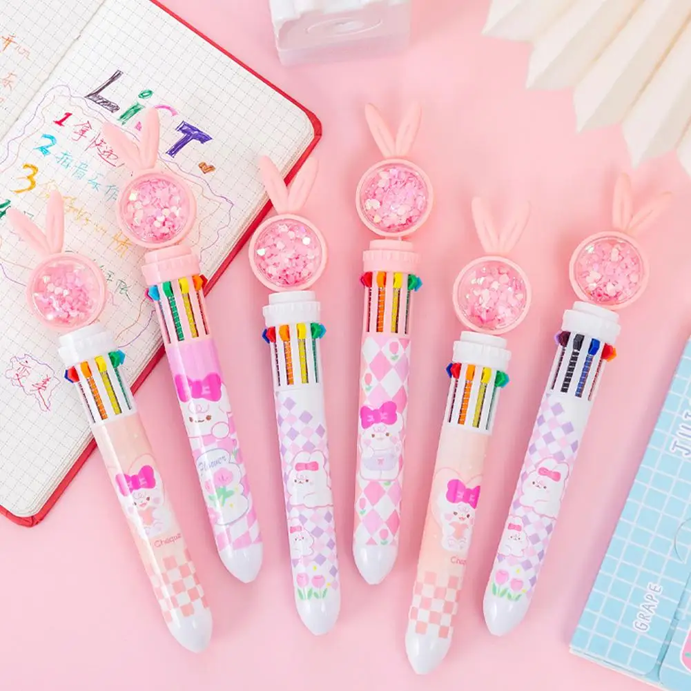

Rabbit Ear Ten Color Ballpoint Pen Mechanical Gel Ink Kids Supplies Gift Cute School Pens Writing Accessories Office Prizes S7Y4