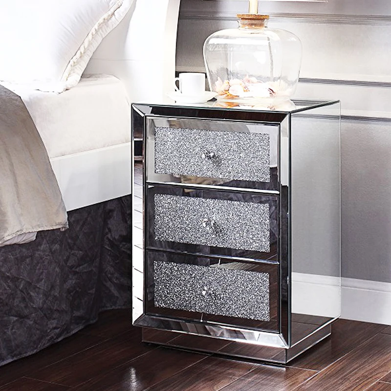 

Nordic Bedroom Modern Simple Storage Locker Mirror Light Luxury Solid Wood