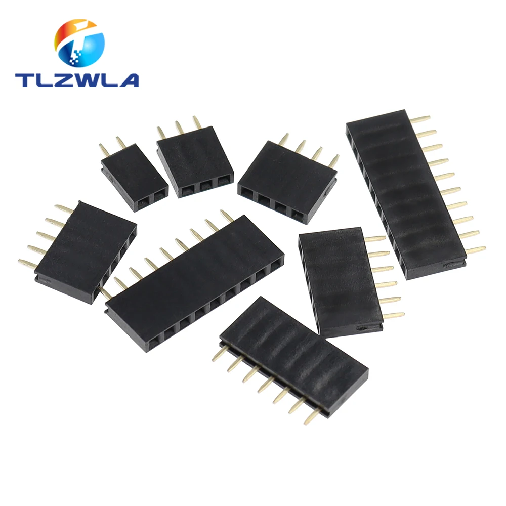 10 Stuks Enkele Rij Pin Vrouwelijke Header Socket Pitch 2.54Mm 1*2P 3P 4P 5P 6P 7P 8P 9P 10P 12P 14P 18P 20P 22P 40P Pin Connector