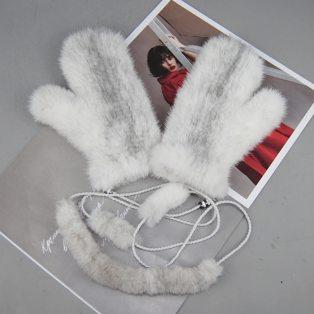 Winter Gloves New Women 100% Real Genuine Knitted Mink Fur Mittens Winter Warm Lady Real Mink Fur Fashion Lady Gloves Handmade Knit Mitten