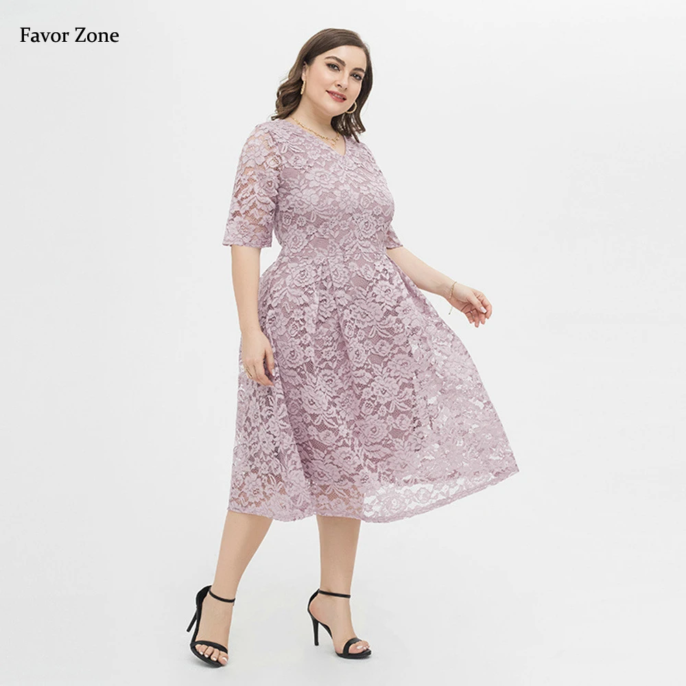 Plus Size Dresses For Women 2022 Summer Elegant Lace Midi Office Lady Dress Sexy Evening Party Dresses Large Size Women Clothing haoohu plus size pleated long dress fashion sequins elegant blue sexy evening dresses women clothing urban commute casual fall