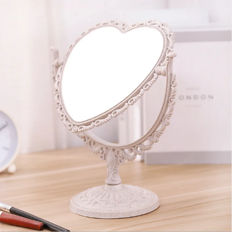 Heart Shaped Makeup Mirror Vintage European Style Acrylic Single Side 360 Degree Swivel Desktop Tools