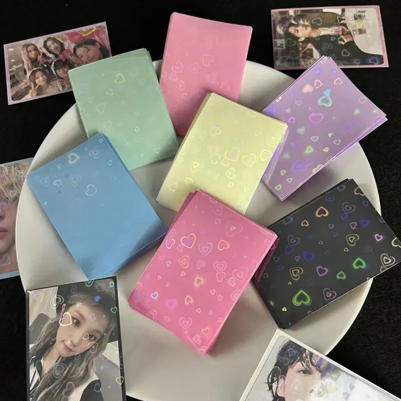 50pcs New Macaron Love Flash Film Frosted Card Film 3 Inch Album Small Card Protective PVC Frosted Photo Sleeve
