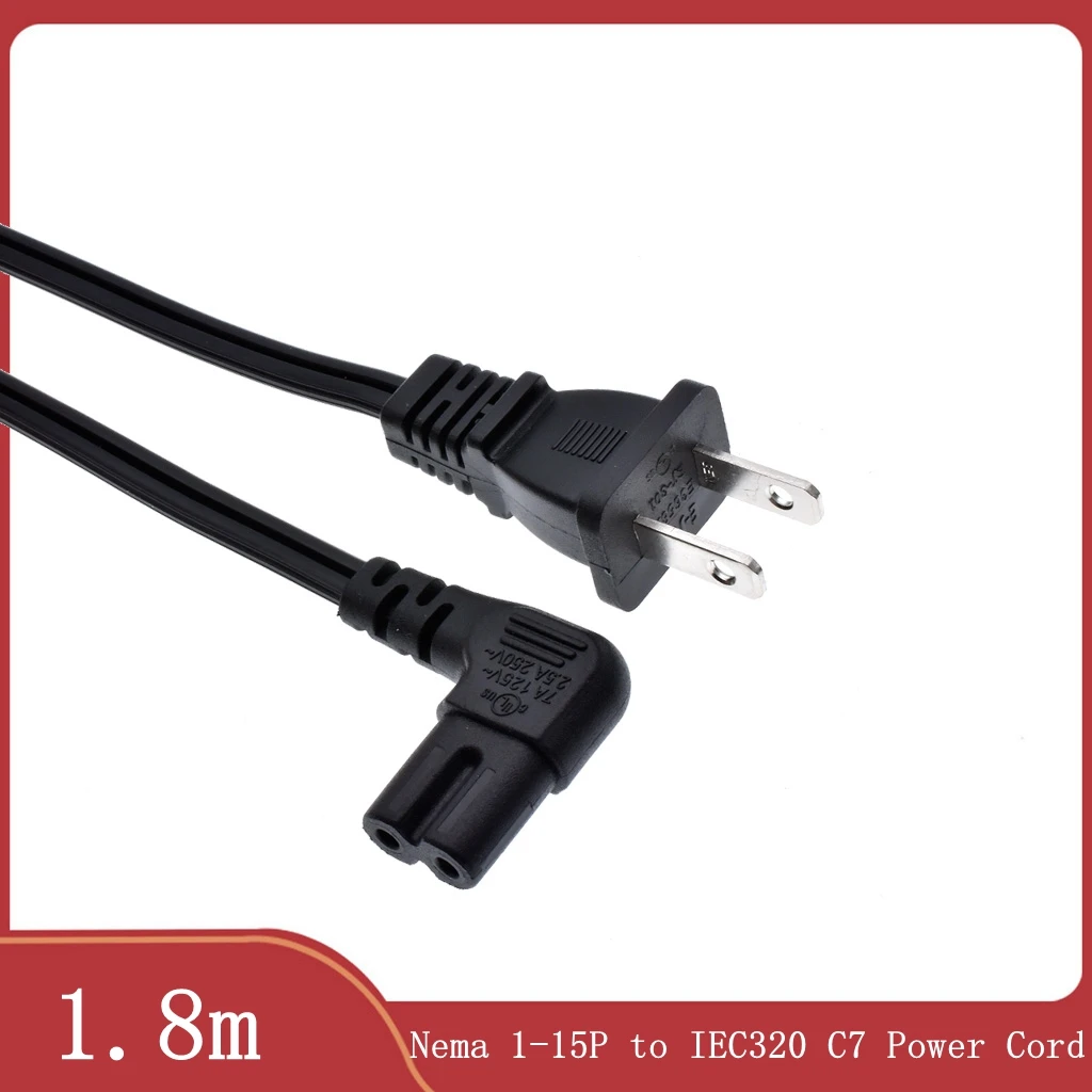  Cable de alimentación para TV, cable de alimentación de TV LCD  en ángulo de 90°, 2 clavijas, figura 8, cable de alimentación en ángulo  tipo L IEC C7 (Figura 8), cable