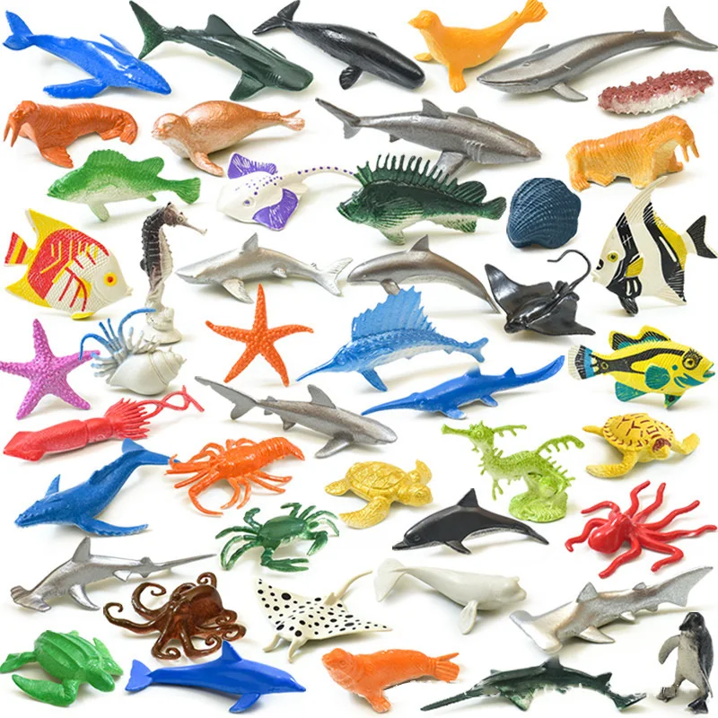 

46Pcs Mini Ocean Marine Set Model Sea Life Animal Dolphin Shark Turtle Action Figures Aquarium Miniature Cognition Education Toy