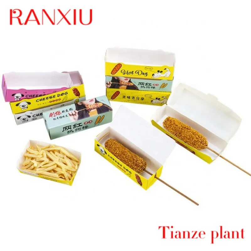 

Custom Customize Folding Paper Hotdog Packing Box with Cover for Food Takeaway