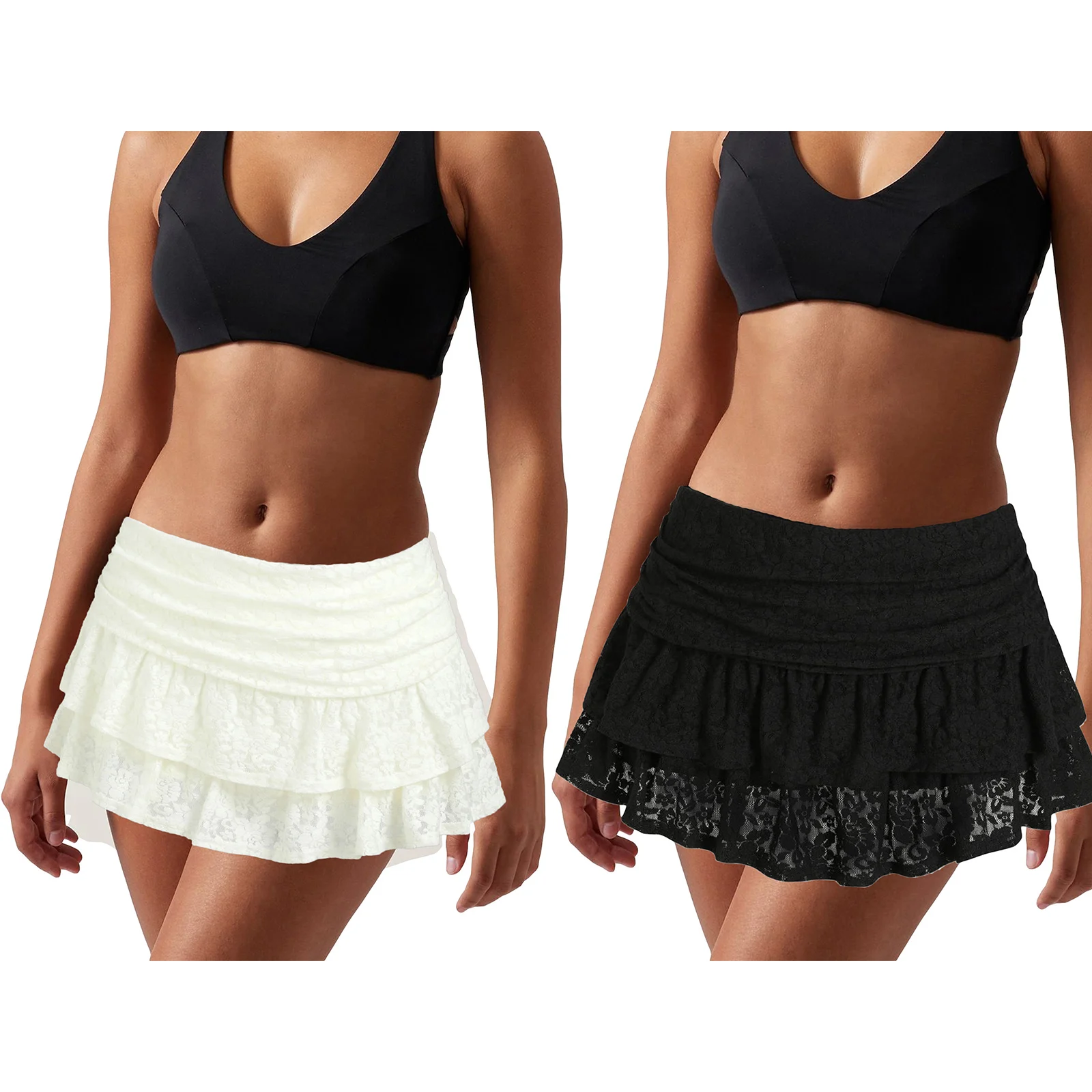 

Fashion Lace Women's Mini Skirts Low Rise Ruffles Lace Skirts Spring Summer Casual Short Skirts