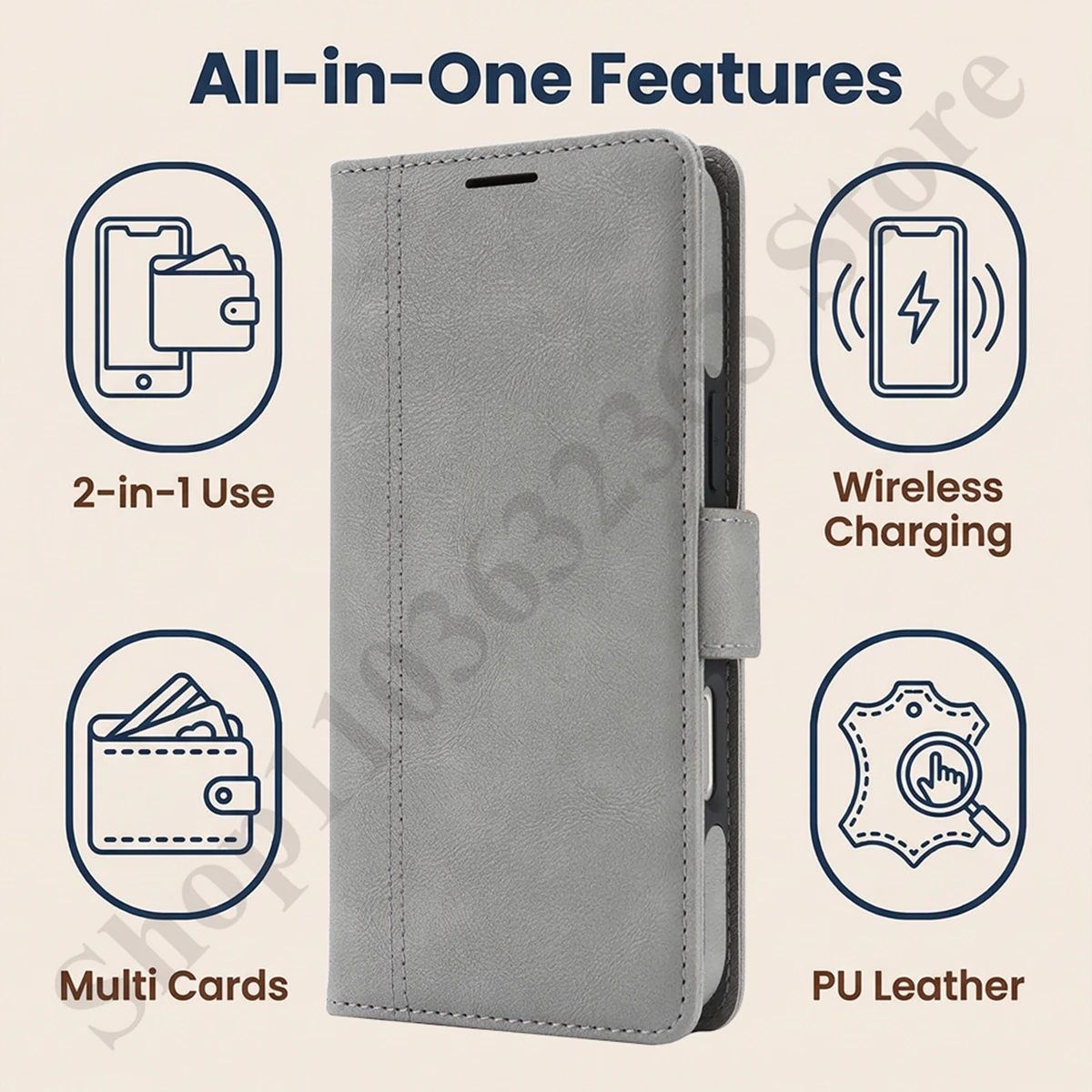 Leather Wallet Phone Case with Wireless Charging and Magnetic Closure