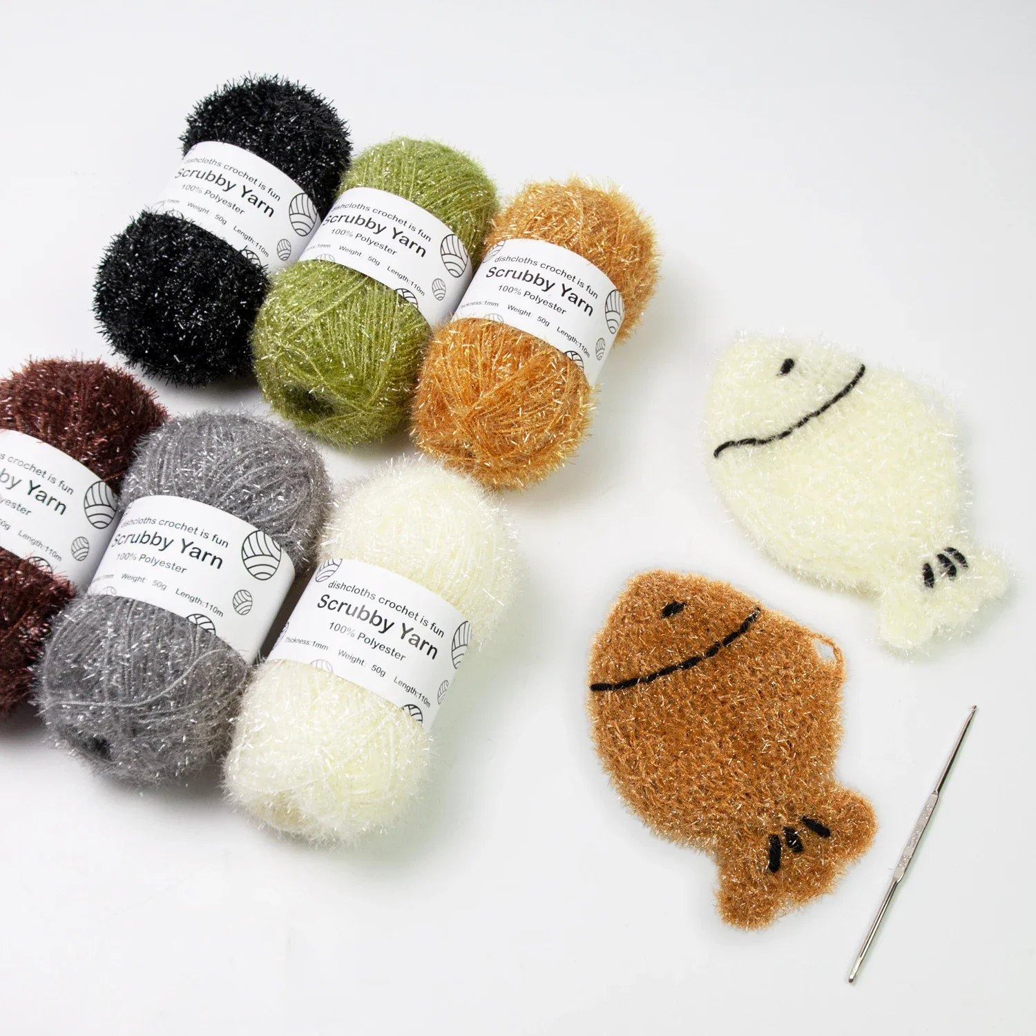 Scrubby Yarn for Scrubbies 6pcs Scrubbing Yarn Multi Colored Polyester for Dish Scrubber Crochet and Knitting Project Craft Kit 3