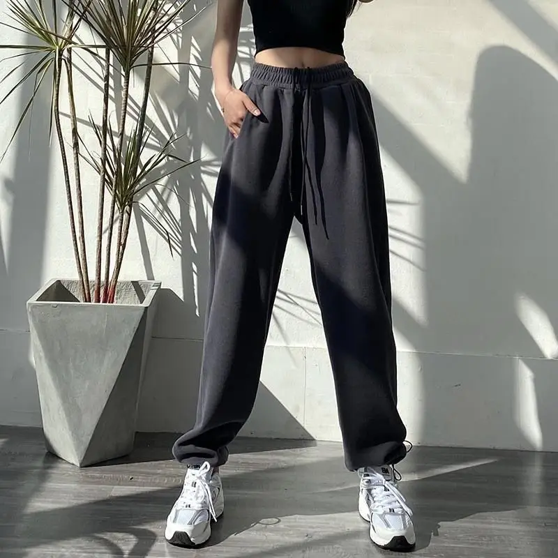 

Women Sports Pants Korean Fashion Oversize Gray Jogging Sweatpants Baggy 2021 High Waist Joggers White Female Loose Trousers