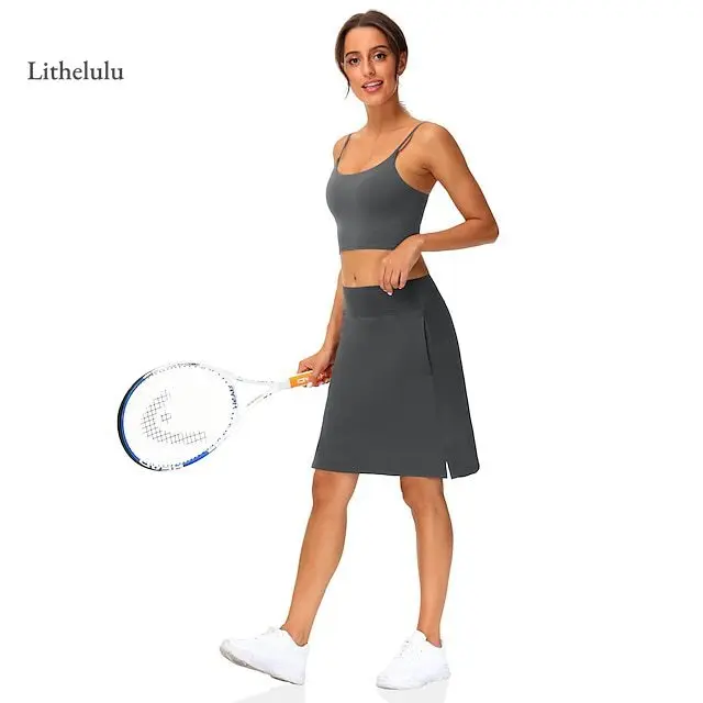 Women’s Casual Solid Color Mid-Rise Culottes Golf Skirt—Lightweight Sports & Activewear Skort