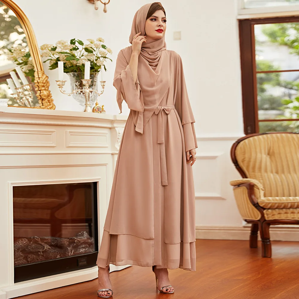 

Better Double Layer Robes High Woven Outer Layer Dubai Robes Muslim Cardigan Robes Women's Robes Khaki Burqa Islamic Clothes