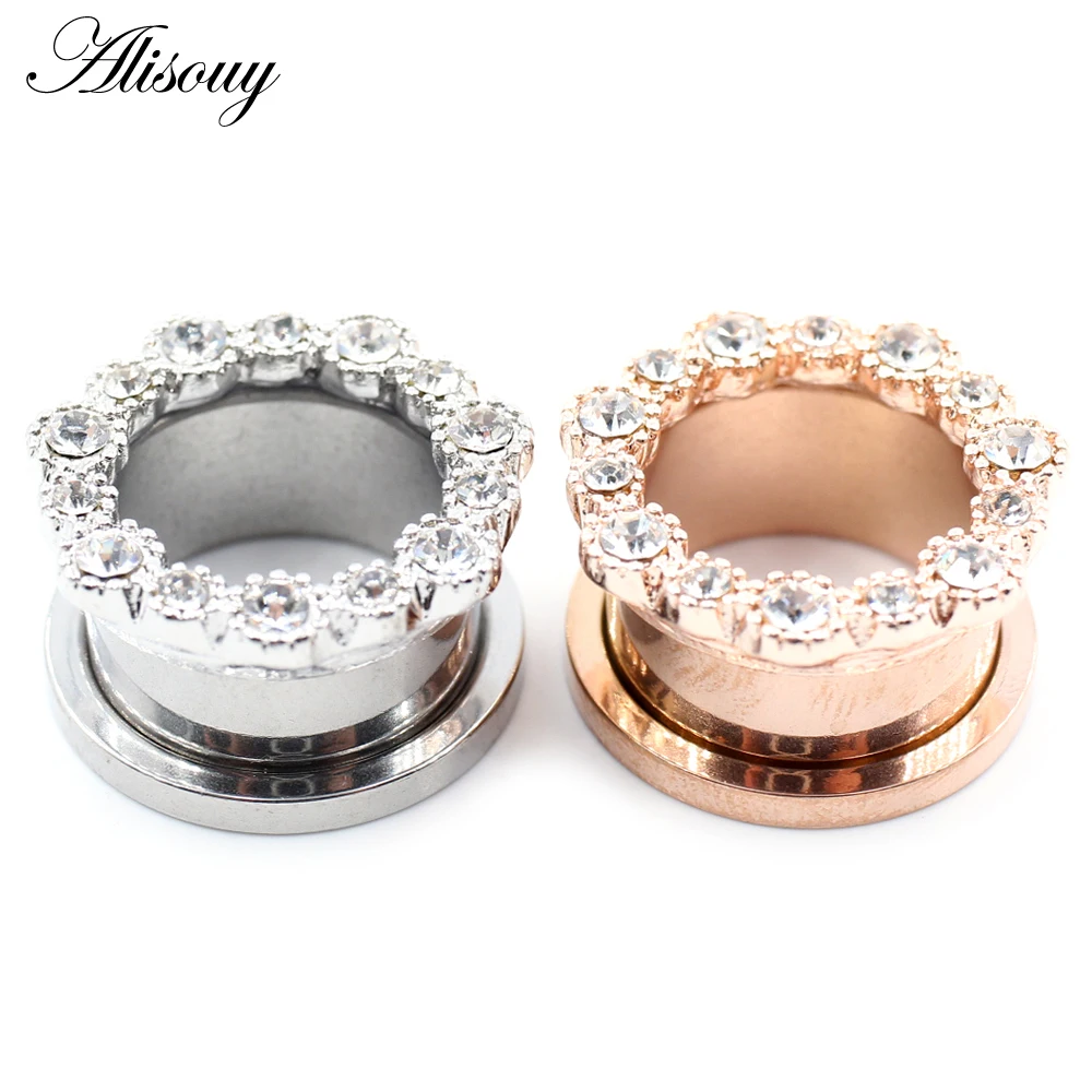 Piercing Jewelry Alisouy 2pcs Stainless Steel Flower Zirconia Moon Star Clock Heart Screw Ear Tunnels Plugs Expander