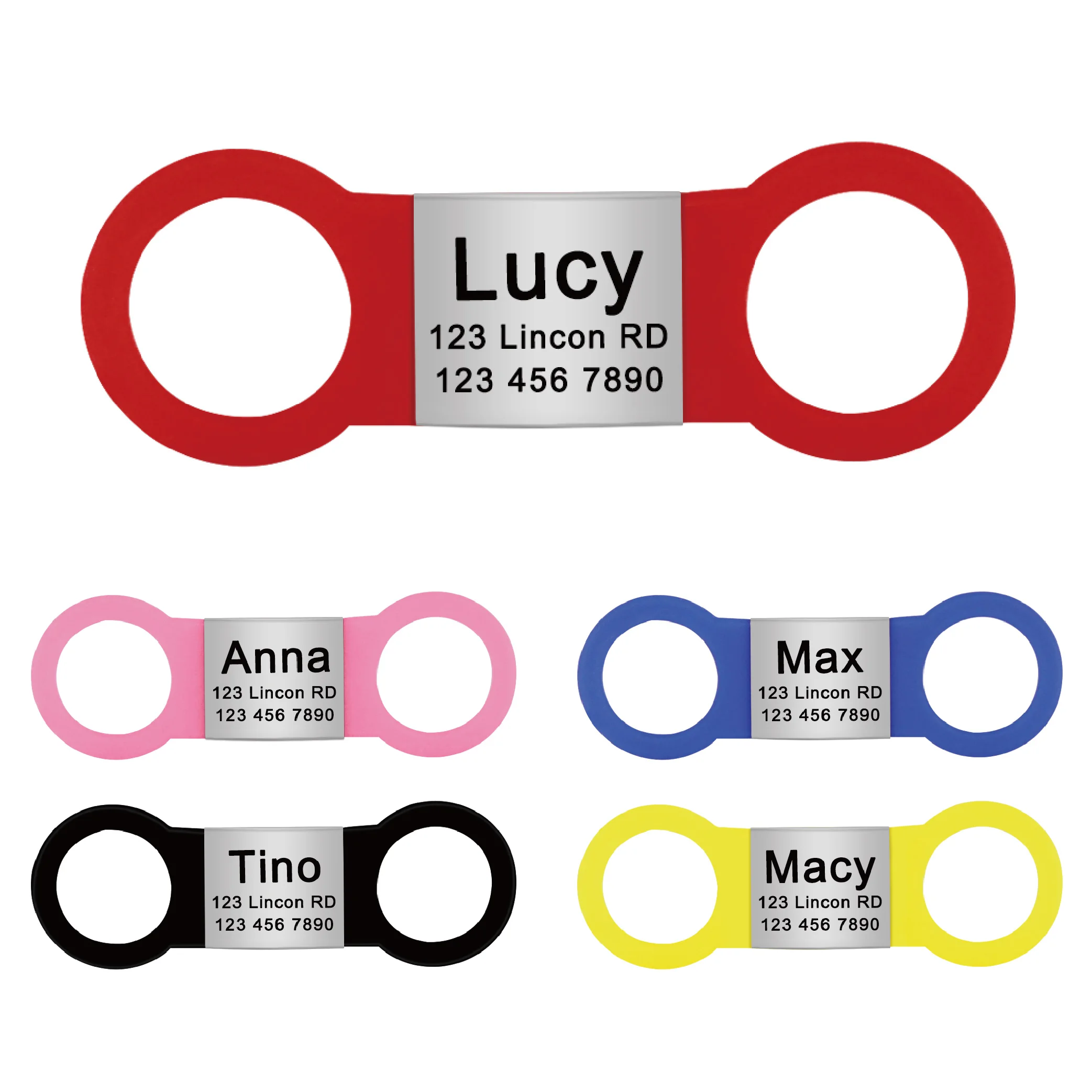 Pet Id Tags Nameplate Engraved Id Tag Dog Cat Collar Stainless Personalized Silicone Customize Anti-lost Accessory Pet Collar Dog Collar Tags