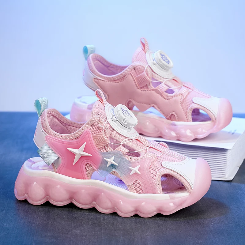 

2023 New Kids Sport Running Shoe Boy Summer Hollow Sneakers Children Teenager Sport Shoes Quick Lacing Pink Girls Walking Shoes