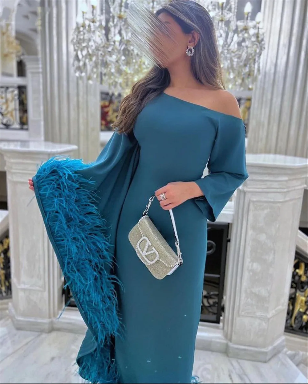 Vestidos largos de terciopelo estilo sirena con cuello barco Rosa Polvoriento