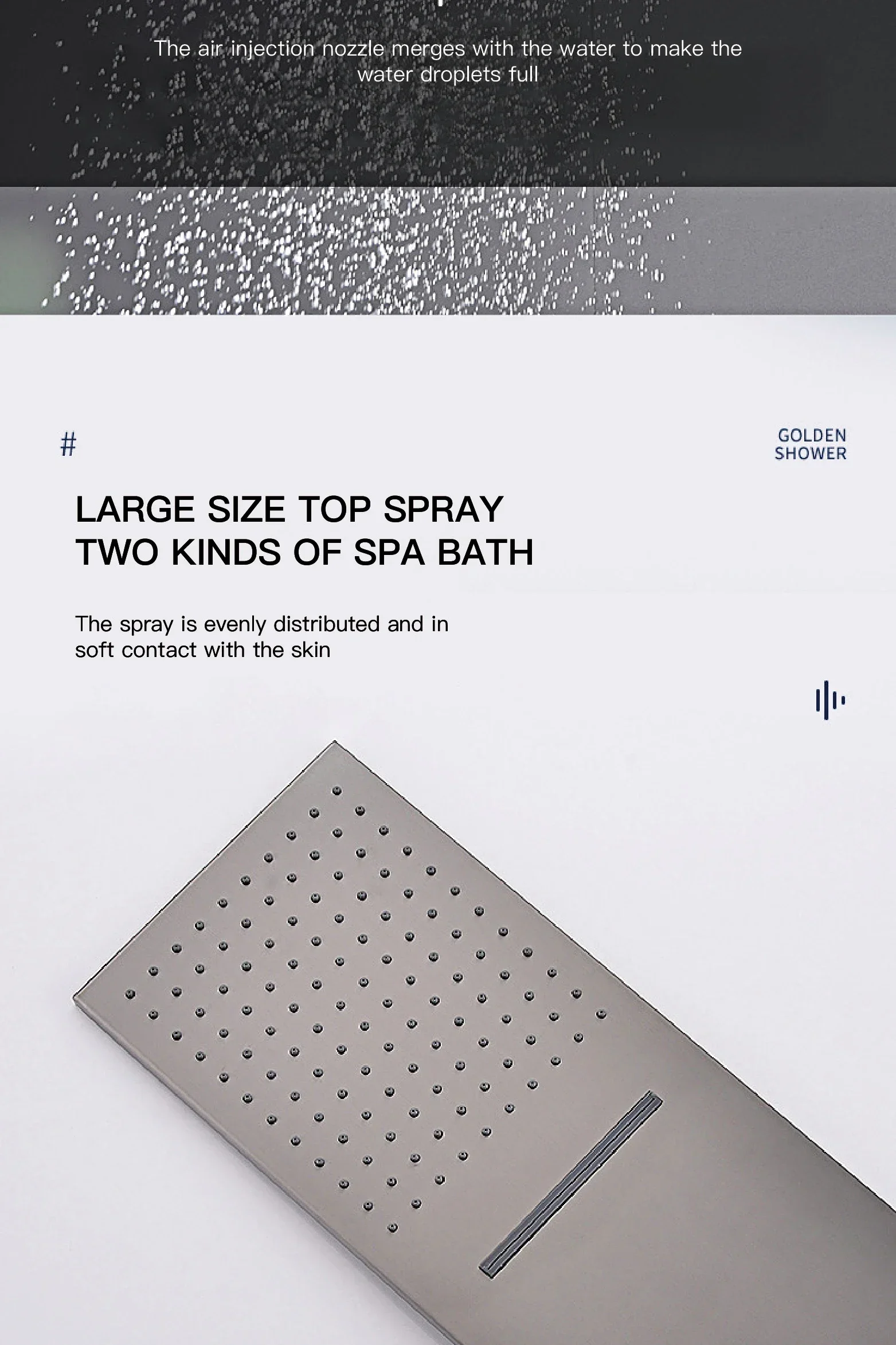 Description Picture 5 of itemDeluxe gun gray thermostatic shower system wall-mounted design 4-function cold & hot dual-control waterfall brass bathroom Tap